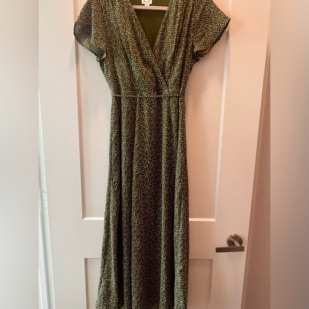 Blue Rain Olive Green with White Polka Dot dress